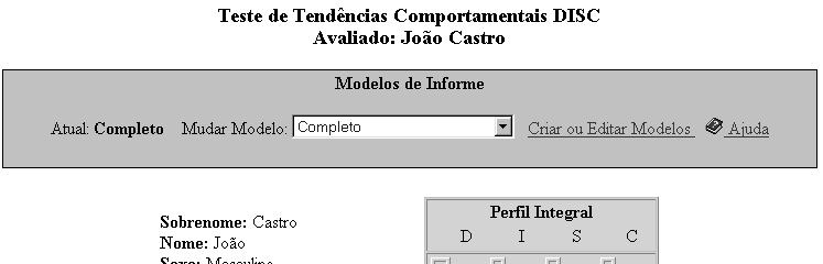 Imagem da Lista Desdobrável de seleção de Modelos no corpo de um Informe